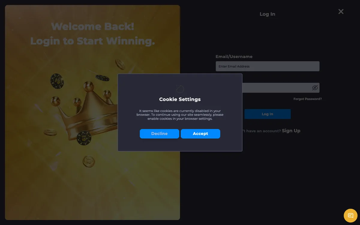 Winning Casino — Sign-up, captured from Australia
