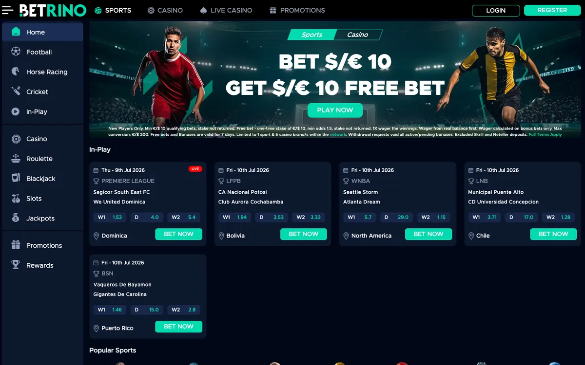 Betrino Casino — Home page, captured from Belgium