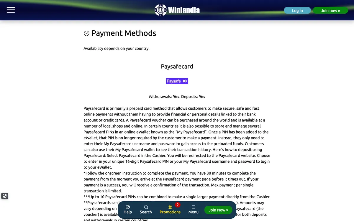 Winlandia Casino — «Платежи», снято из страны Финляндия