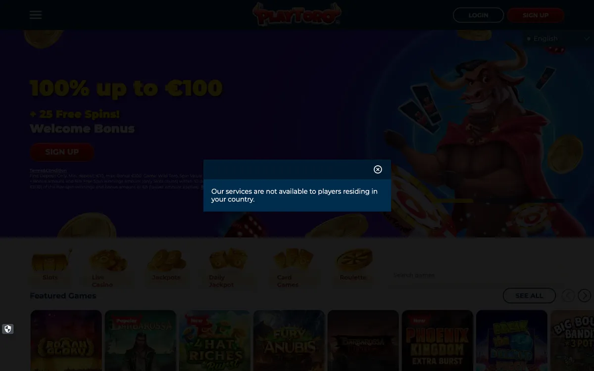 PlayToro Casino — Sign-up, captured from Australia