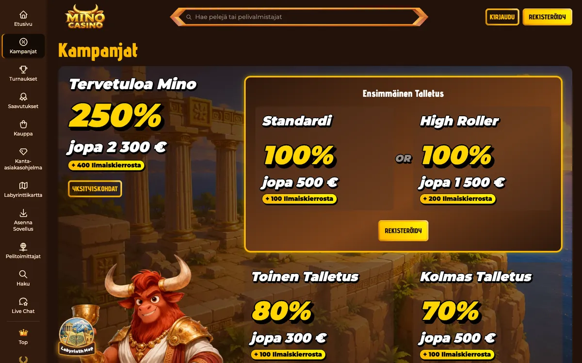 Mino Casino — Promotions, captured from Finland