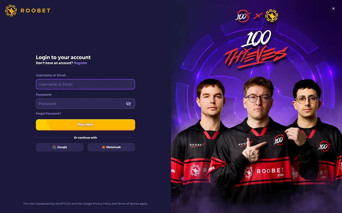 Roobet Casino — Sign-up, captured from Brazil
