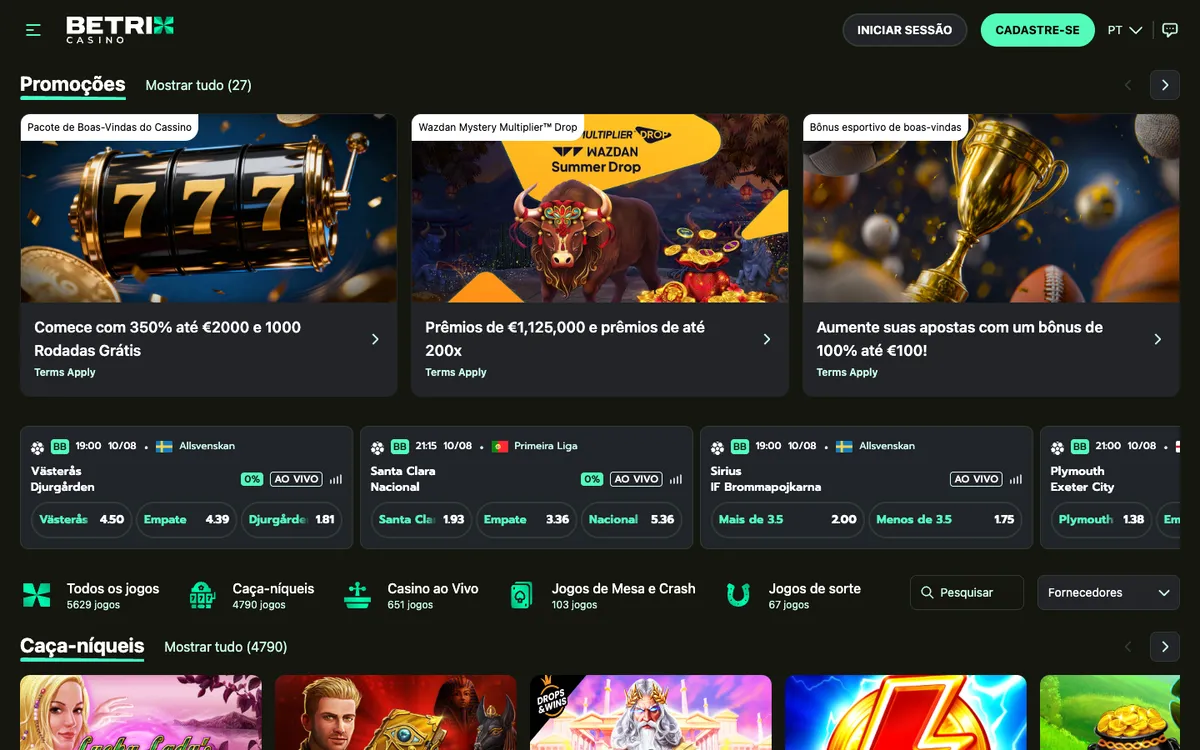 Betrix Casino — Home page, captured from Brazil