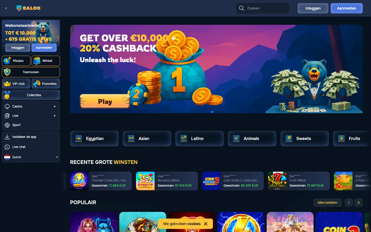 Baloo.bet Casino — Home page, captured from Belgium