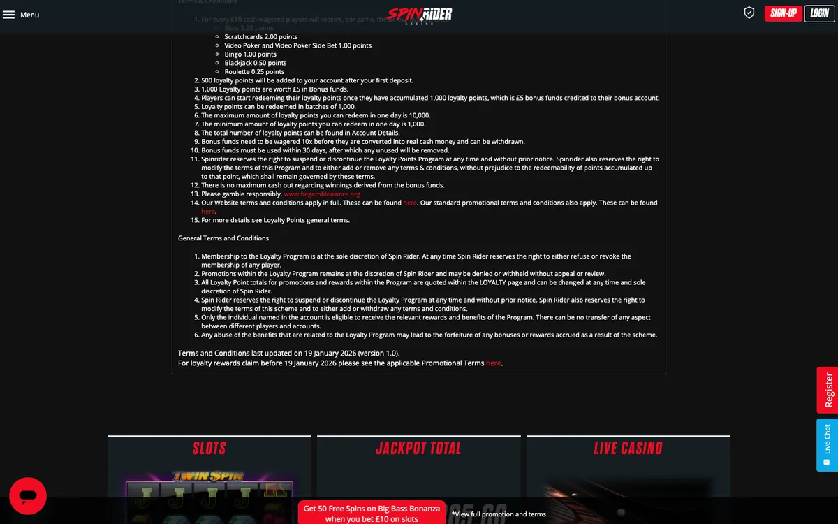 SpinRider Casino — Promotions, captured from United Kingdom
