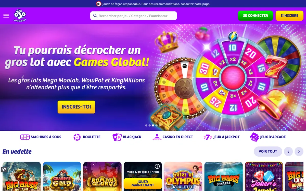 PlayOJO Casino — «Главная», снято из страны Канада