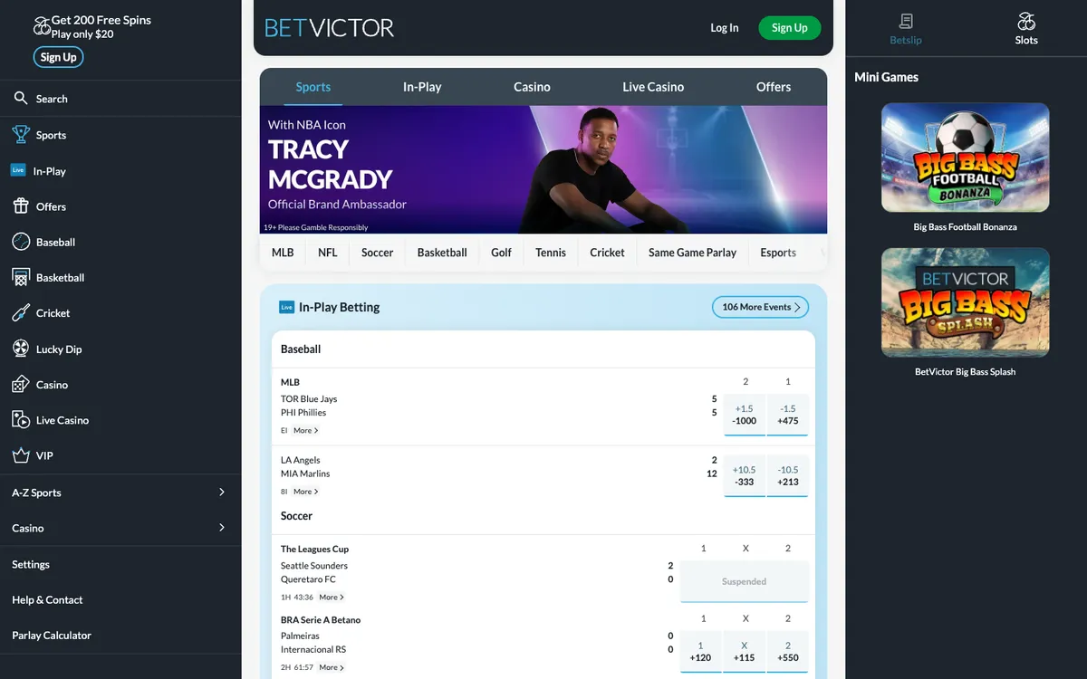 BetVictor Casino — Home page, captured from Canada