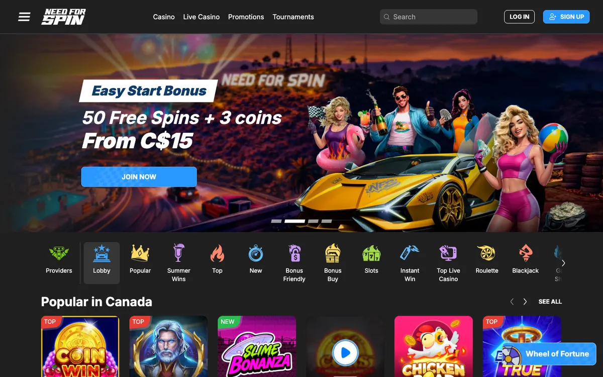 NeedForSpin Casino — Home page, captured from Canada