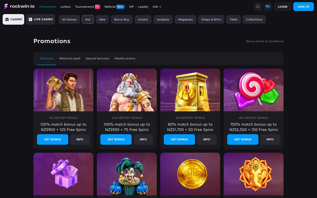Rockwin Casino — «Акции», снято из страны Новая Зеландия