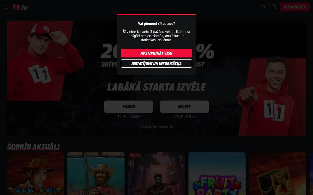 11.lv Casino — Home page, captured from Latvia