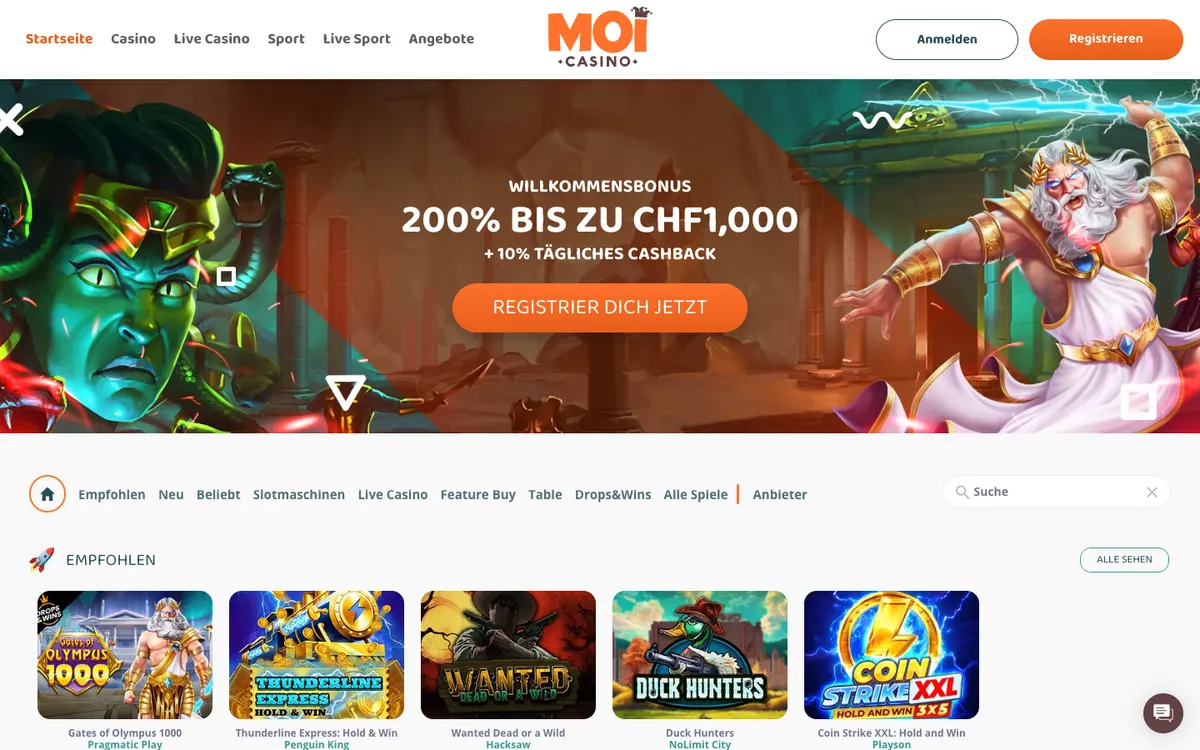 MoiCasino — Home page, captured from Switzerland