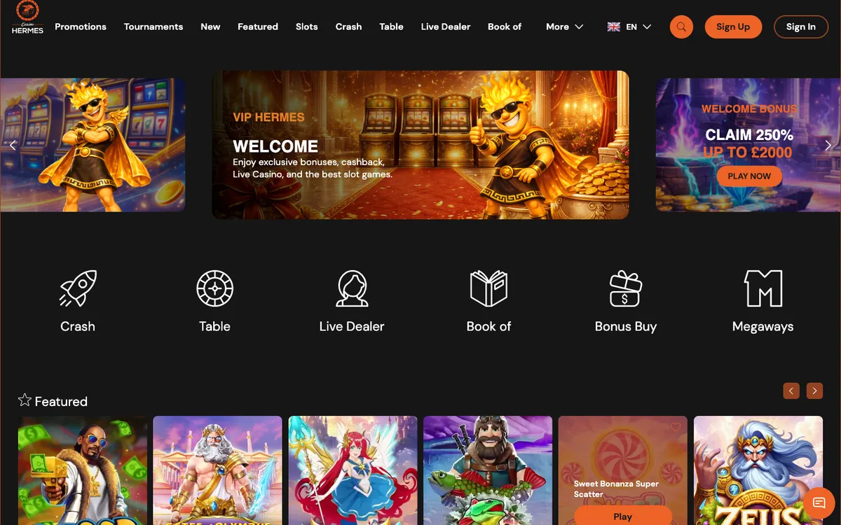 Casino Hermes — Home page, captured from Italy
