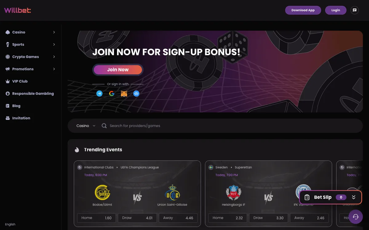 WillBet Casino — Home page, captured from Australia