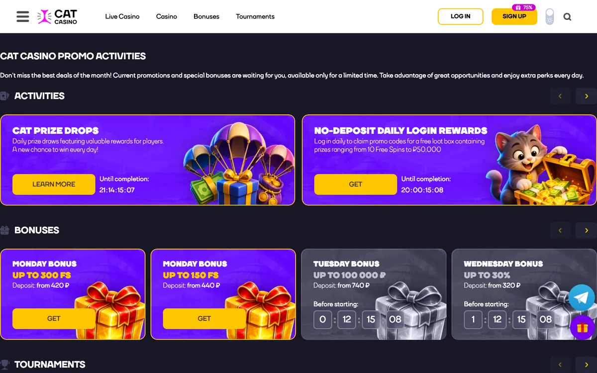 CatCasino — Promotions, captured from Belgium