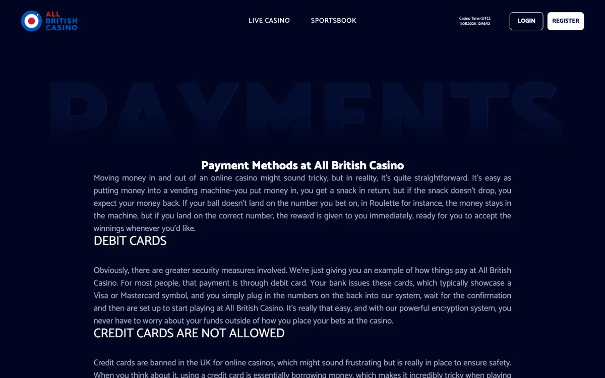 All British Casino — «Платежи», снято из страны Великобритания