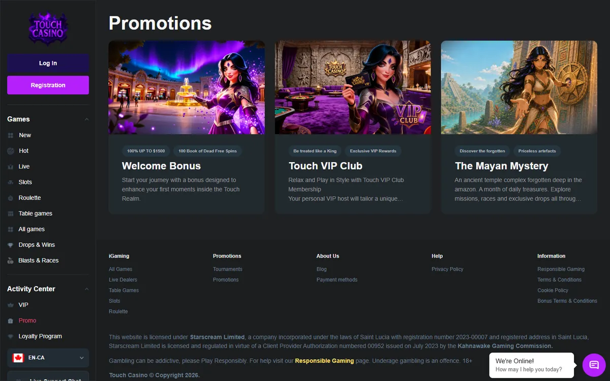 Touch Casino — Promotions, captured from Canada