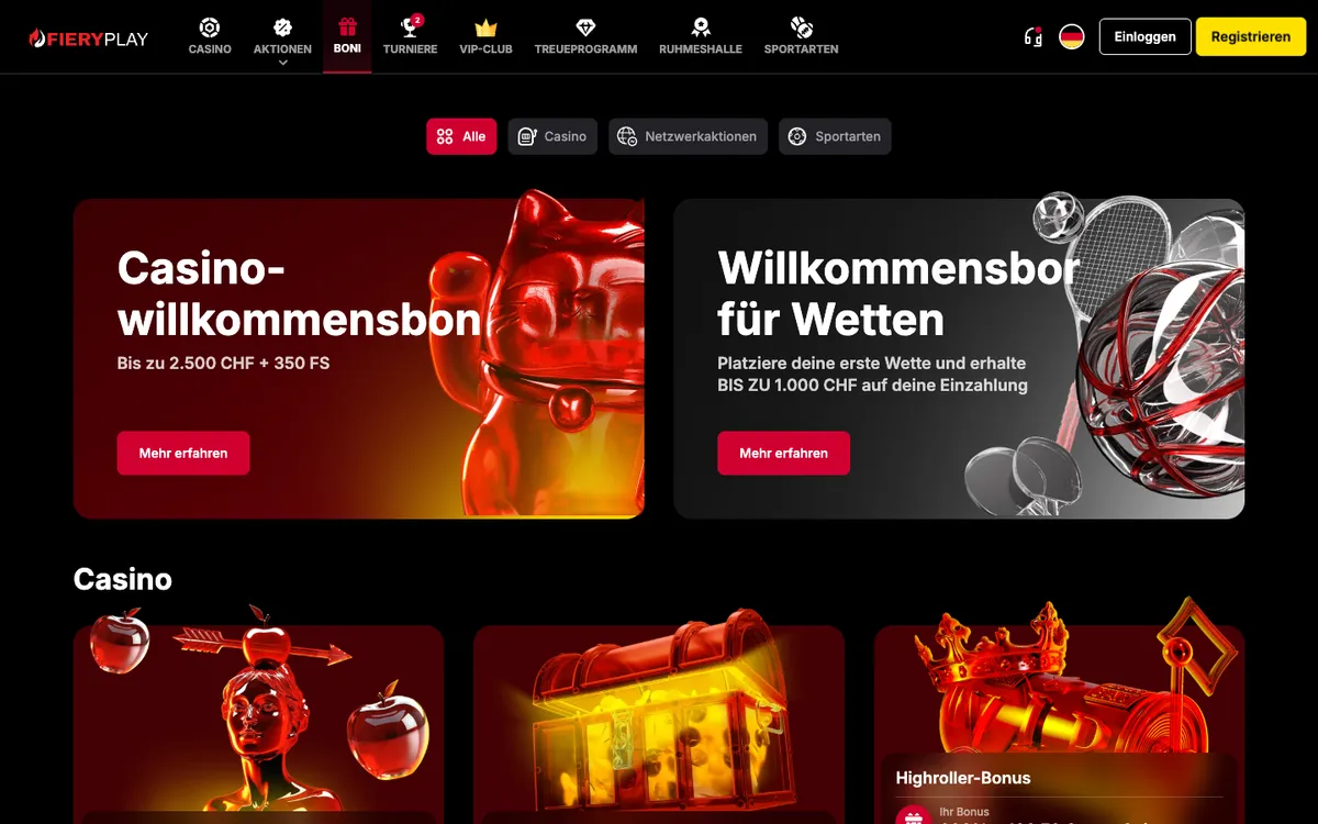 Fiery Play Casino — Promotions, captured from Switzerland