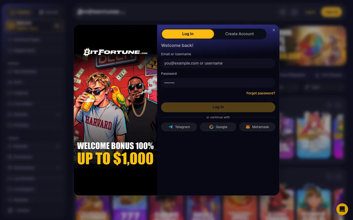 BitFortune Casino — Sign-up, captured from United Kingdom