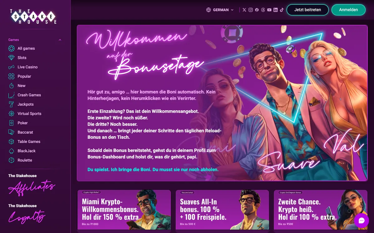 TheStakeHouse Casino — Promotions, captured from Switzerland