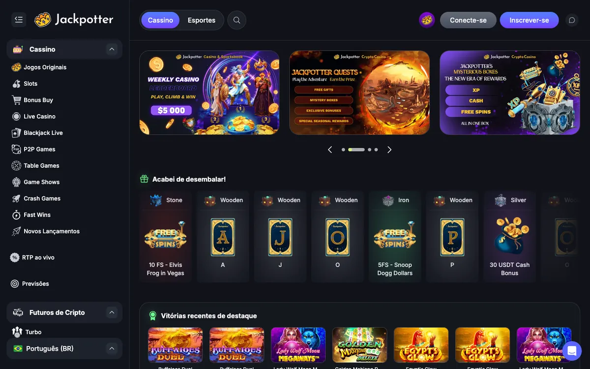 Jackpotter Casino — Home page, captured from Brazil