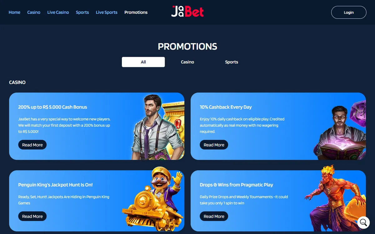 JaaBet Casino — Promotions, captured from Canada