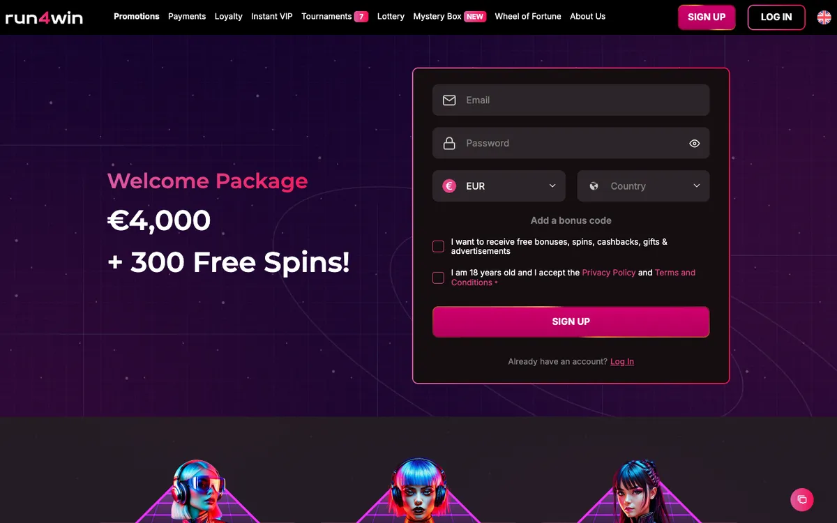 Run4Win Casino — «Акции», снято из страны Испания