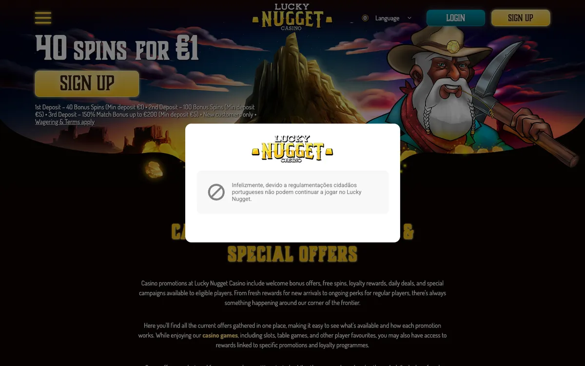 Lucky Nugget Casino — «Акции», снято из страны Португалия