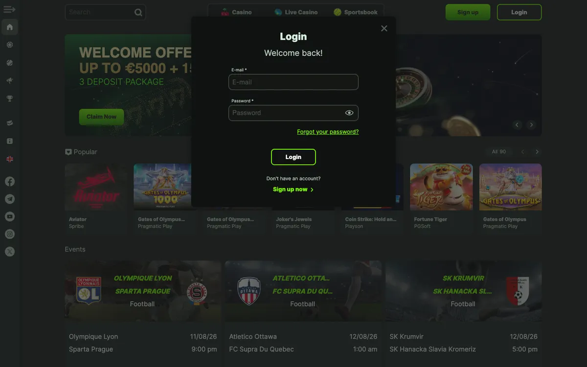 WeltBet Casino — Sign-up, captured from Switzerland