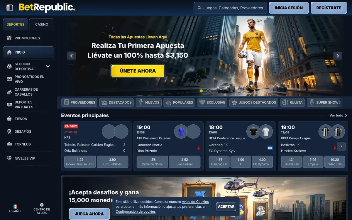 BetRepublic Casino — Home page, captured from Mexico