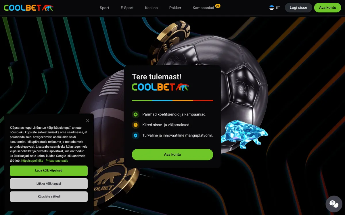 Coolbet Casino — Home page, captured from Estonia
