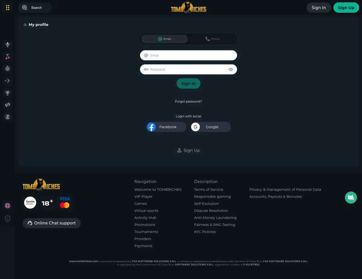 Tomb Riches Casino — Payments, captured from Australia