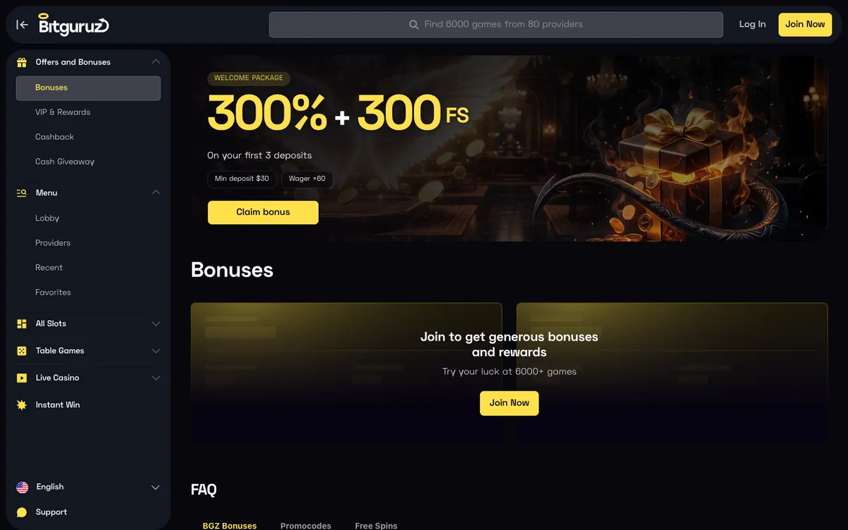 Bitguruz Casino — Promotions, captured from Australia