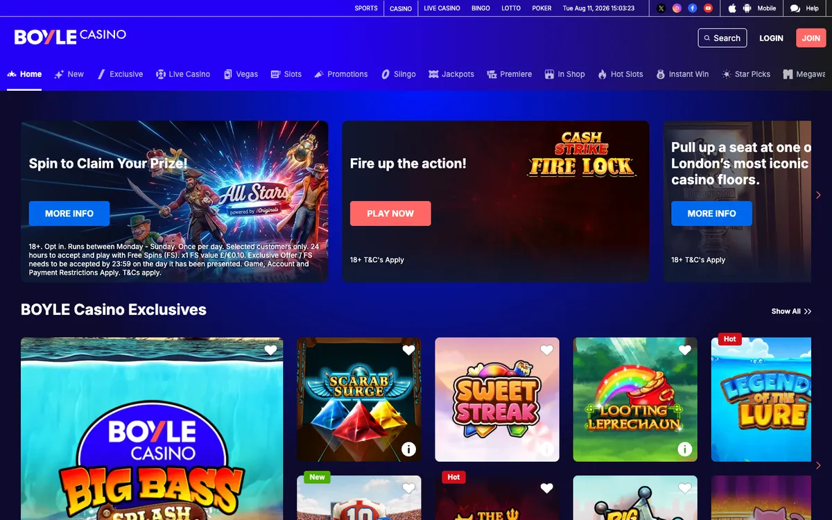 Boyle Casino — Home page, captured from United Kingdom