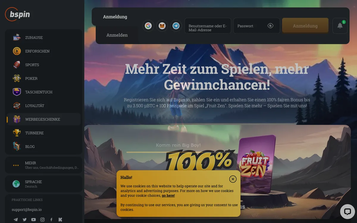 Bspin.io Casino — Promotions, captured from Austria