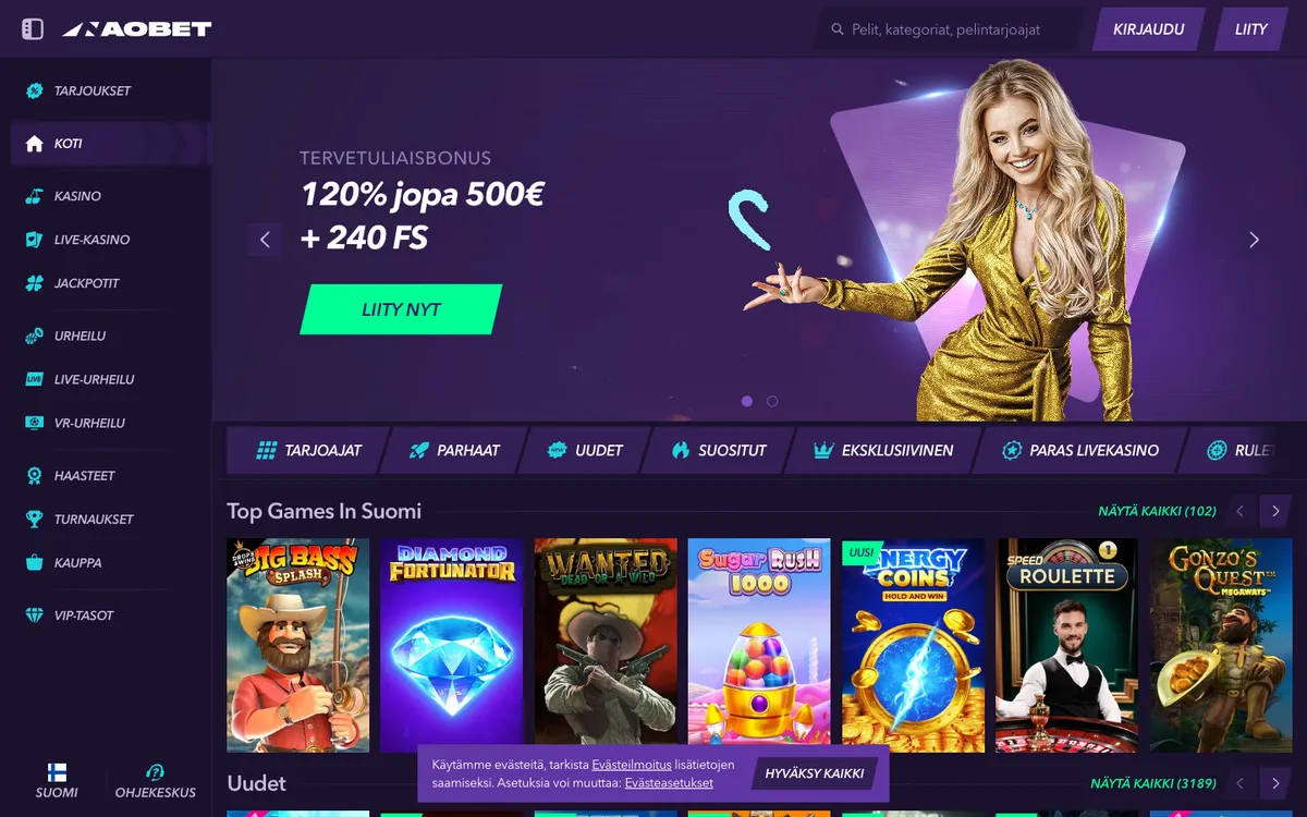 NaoBet Casino — Home page, captured from Finland