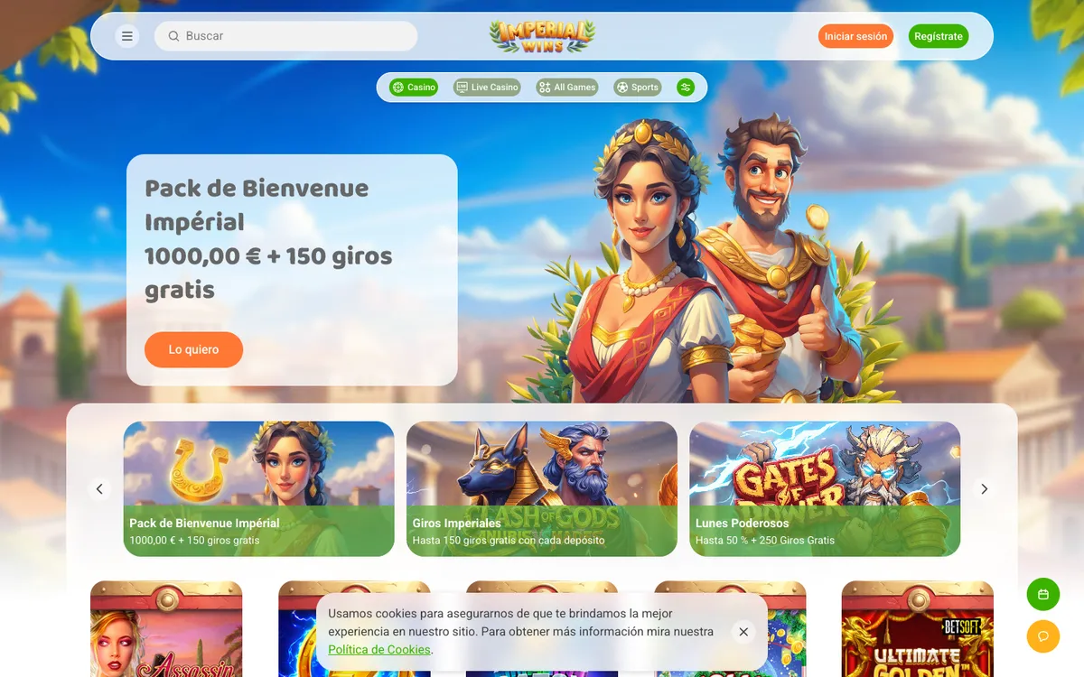 Imperial Wins Casino — Home page, captured from Spain