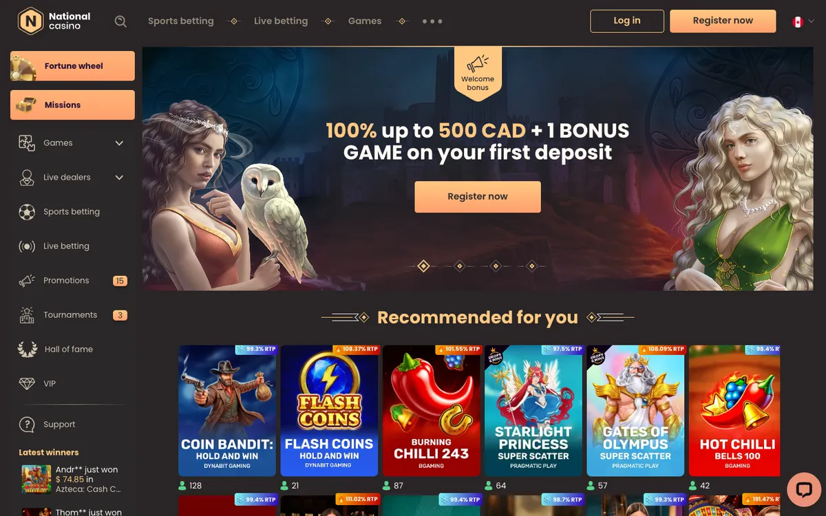 National Casino — Home page, captured from Canada