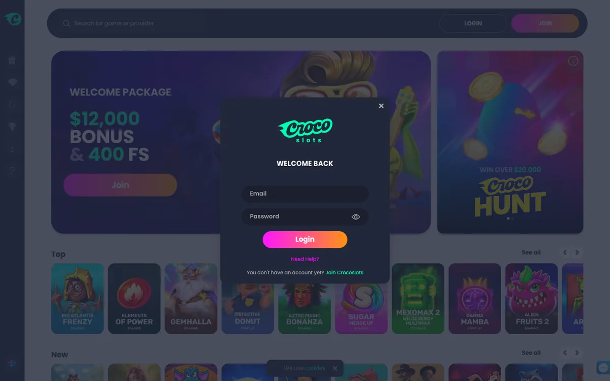 CrocoSlots Casino — Sign-up, captured from Australia