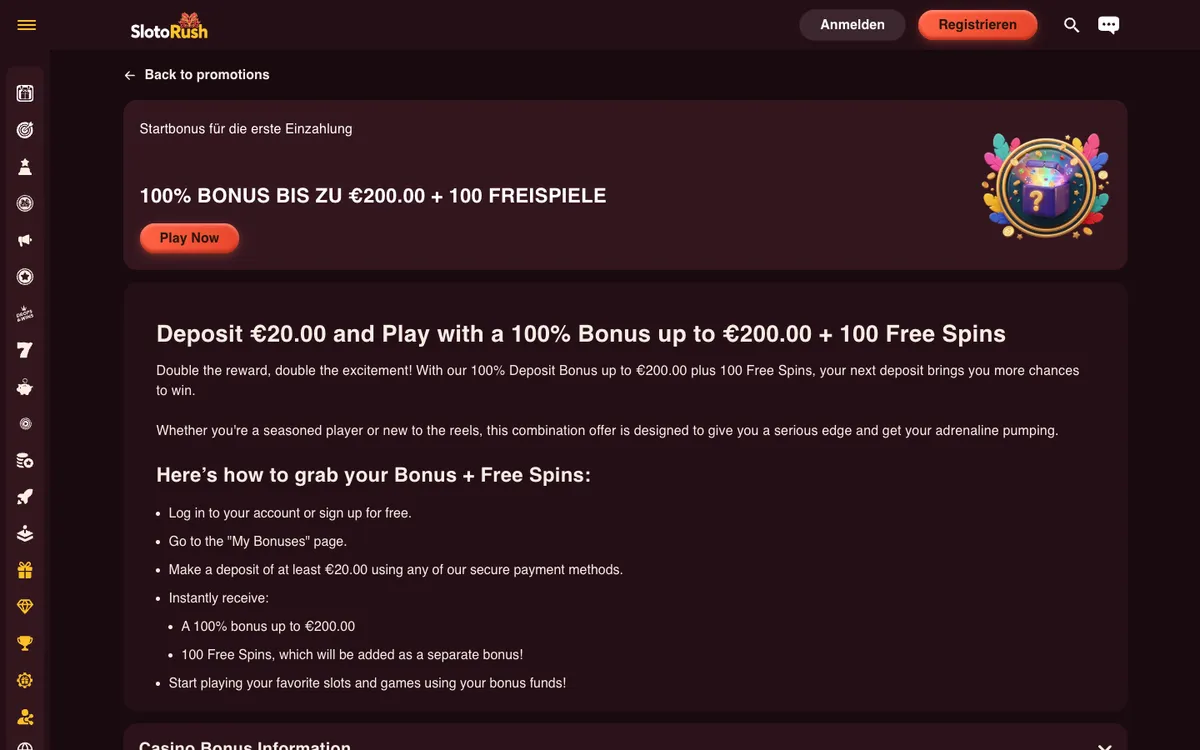 SlotoRush Casino — Payments, captured from Austria