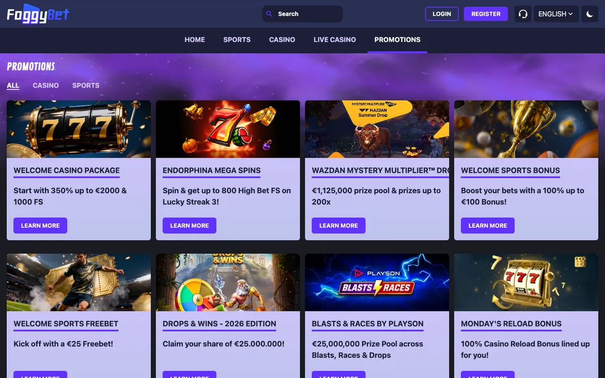 FoggyBet Casino — Promotions, captured from Portugal