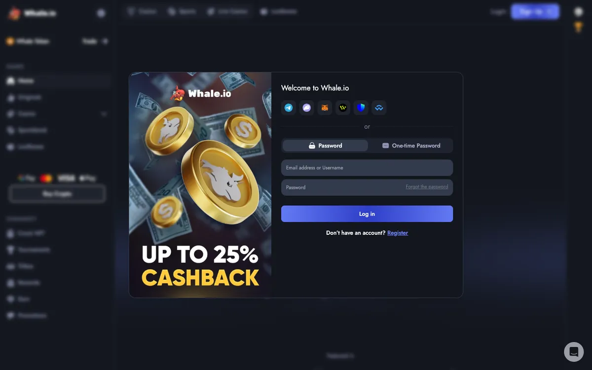 Whale Casino — Sign-up, captured from Austria