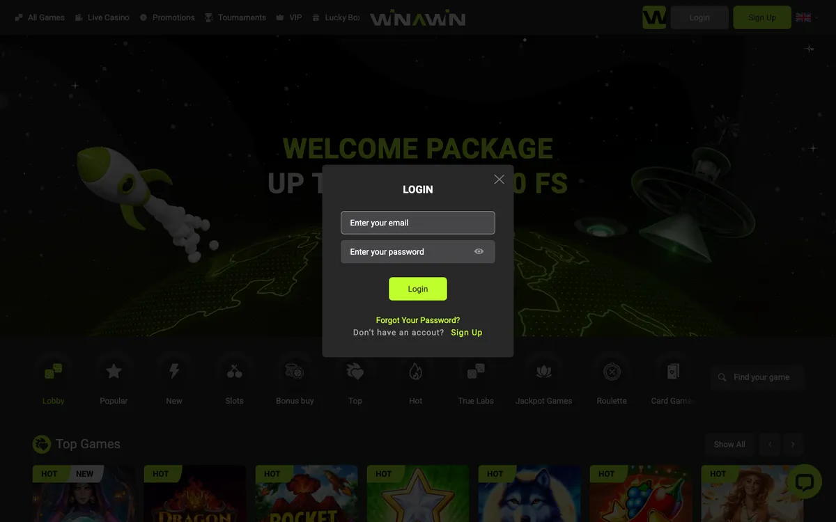 Winawin Casino — «Регистрация», снято из страны Норвегия