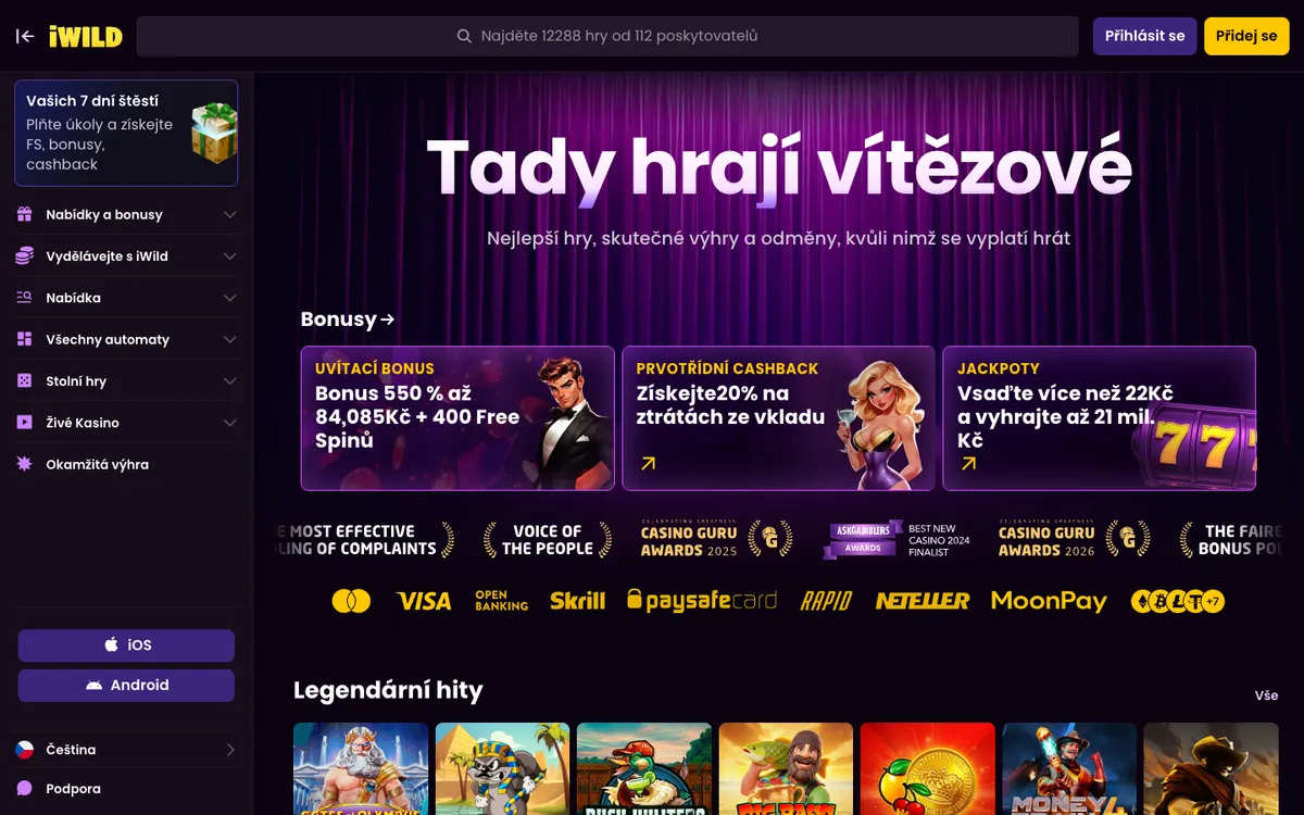 iWild Casino — Home page, captured from Czechia
