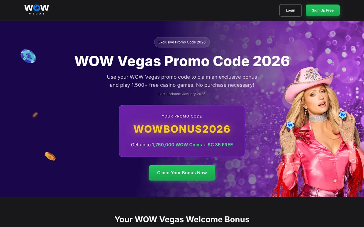 WOW Vegas Casino — Promotions, captured from United States