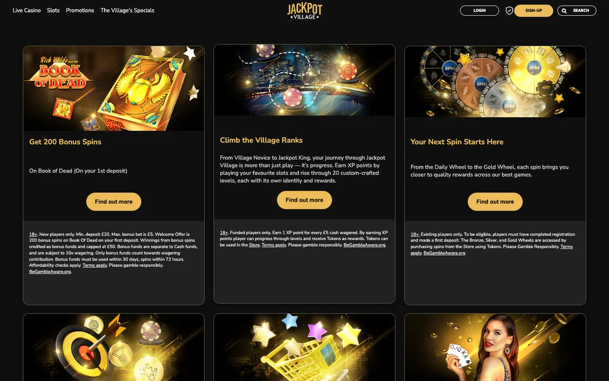 Jackpot Village Casino — «Акции», снято из страны Великобритания