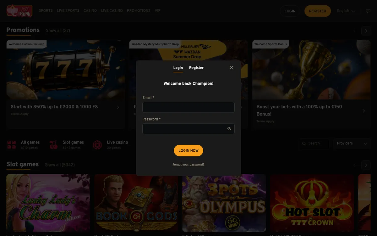 Lucky Trunk Casino — Sign-up, captured from Belgium
