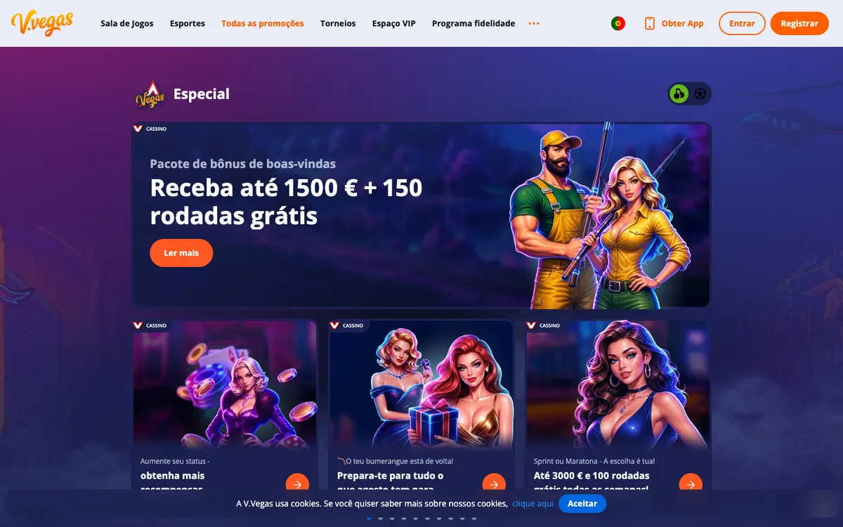 V.Vegas Casino — Promotions, captured from Portugal