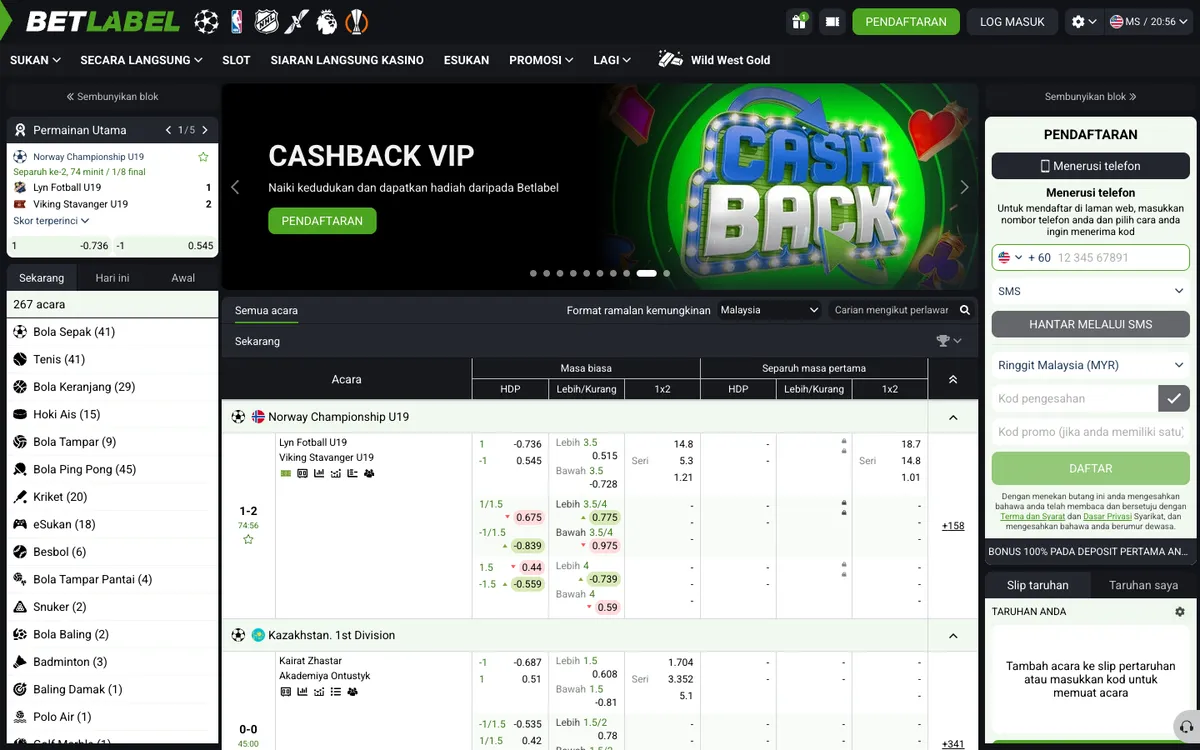 BetLabel Casino — Home page, captured from Malaysia