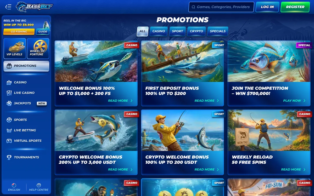 Bassbet Casino — «Акции», снято из страны Новая Зеландия