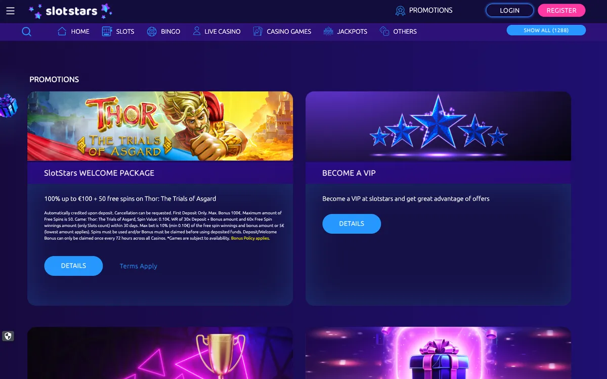 Slotstars Casino — Promotions, captured from Australia